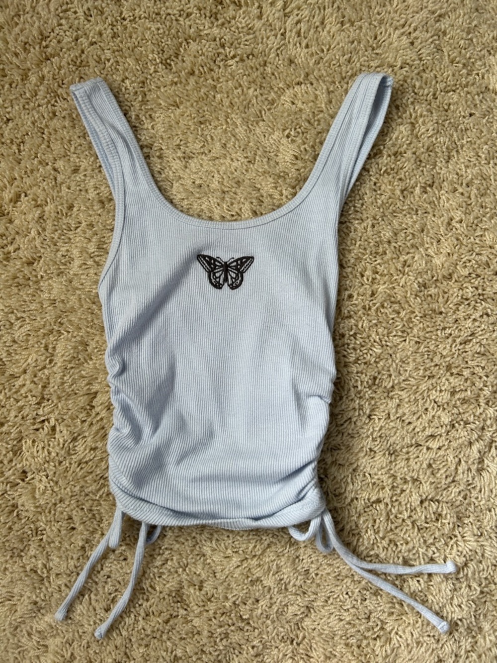 Hollister Light Blue Ribbed Butterfly Tank Top with Side Ties Size XXS